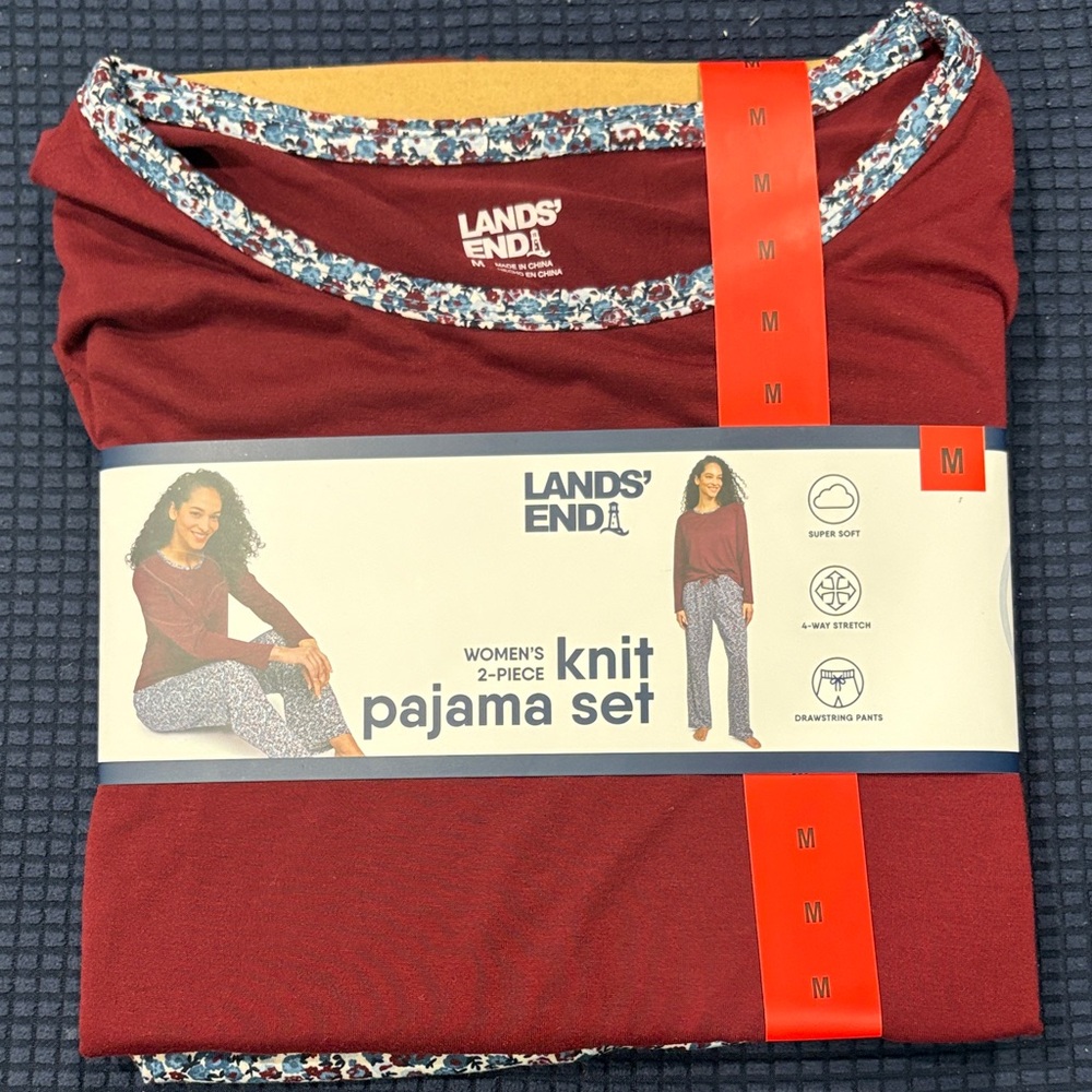Lands' End Women's Burgundy Knit Pajama Set